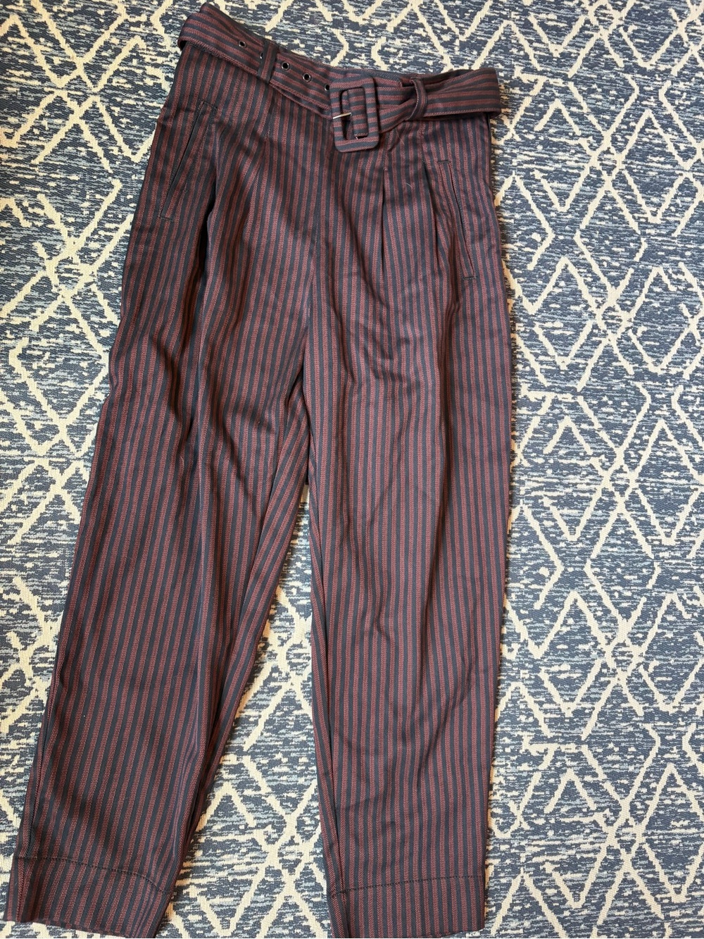Anthropologie Cartonnier Linework Striped Belted Pants Sz 0